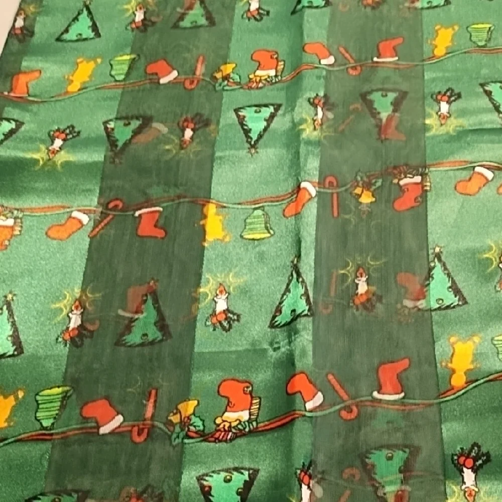 Dark Green Silk Feel Christmas Print Long Scarf 58